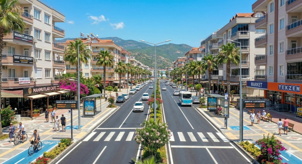 Vägarbeten i Alanya slutförda: Modern, bred asfalt, nya gångbanor och smart infrastruktur i Mahmutlar.