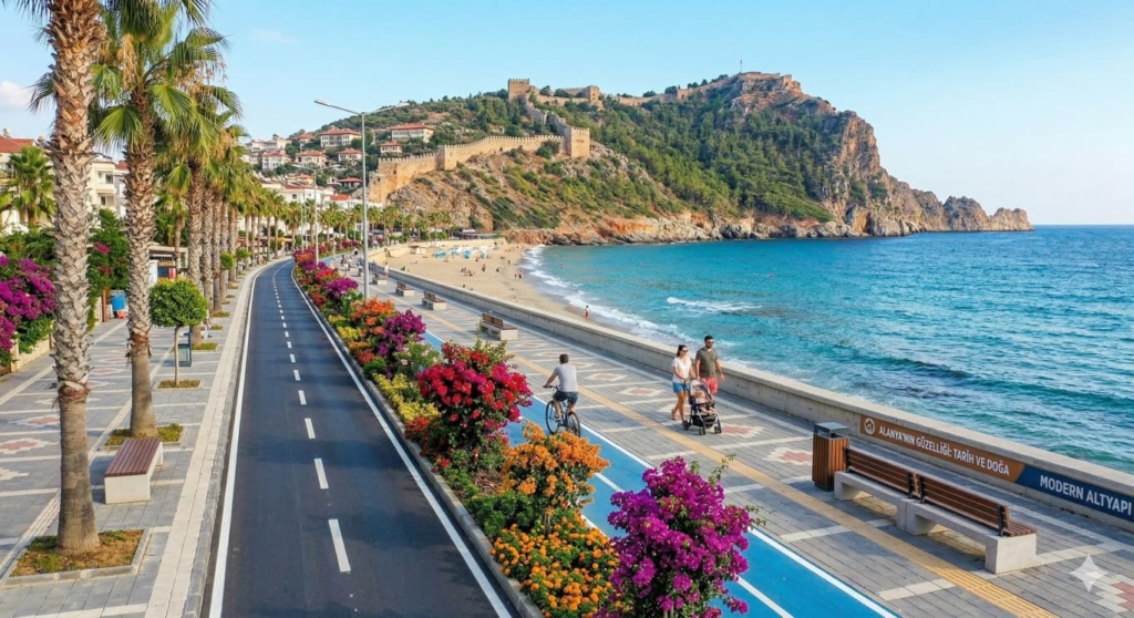 Alanya skönhet: Förnyad infrastruktur med naturlig charm och frodig grönska.
