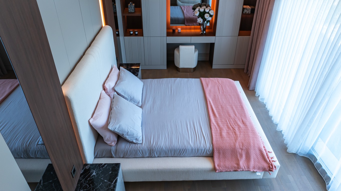 JPEG highlights a spacious master bedroom featuring modern built-in wardrobes, elegant lighting, and premium interior finishes.