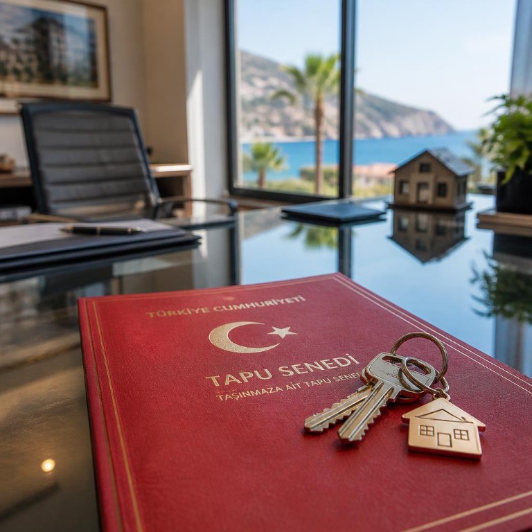 Turkish Title Deed (Tapu) document and keys required for a Kargicak residence permit application.