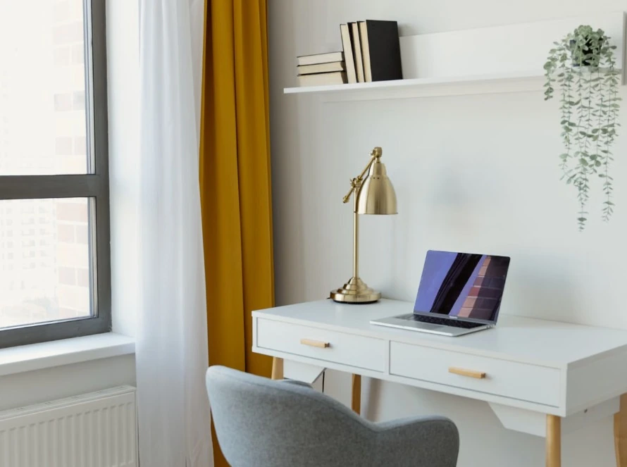 A quiet workspace for remote property research · illustrative stock photo