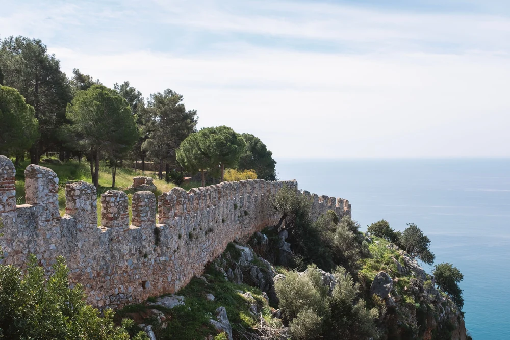 Alanya Castle walls overlooking the sea