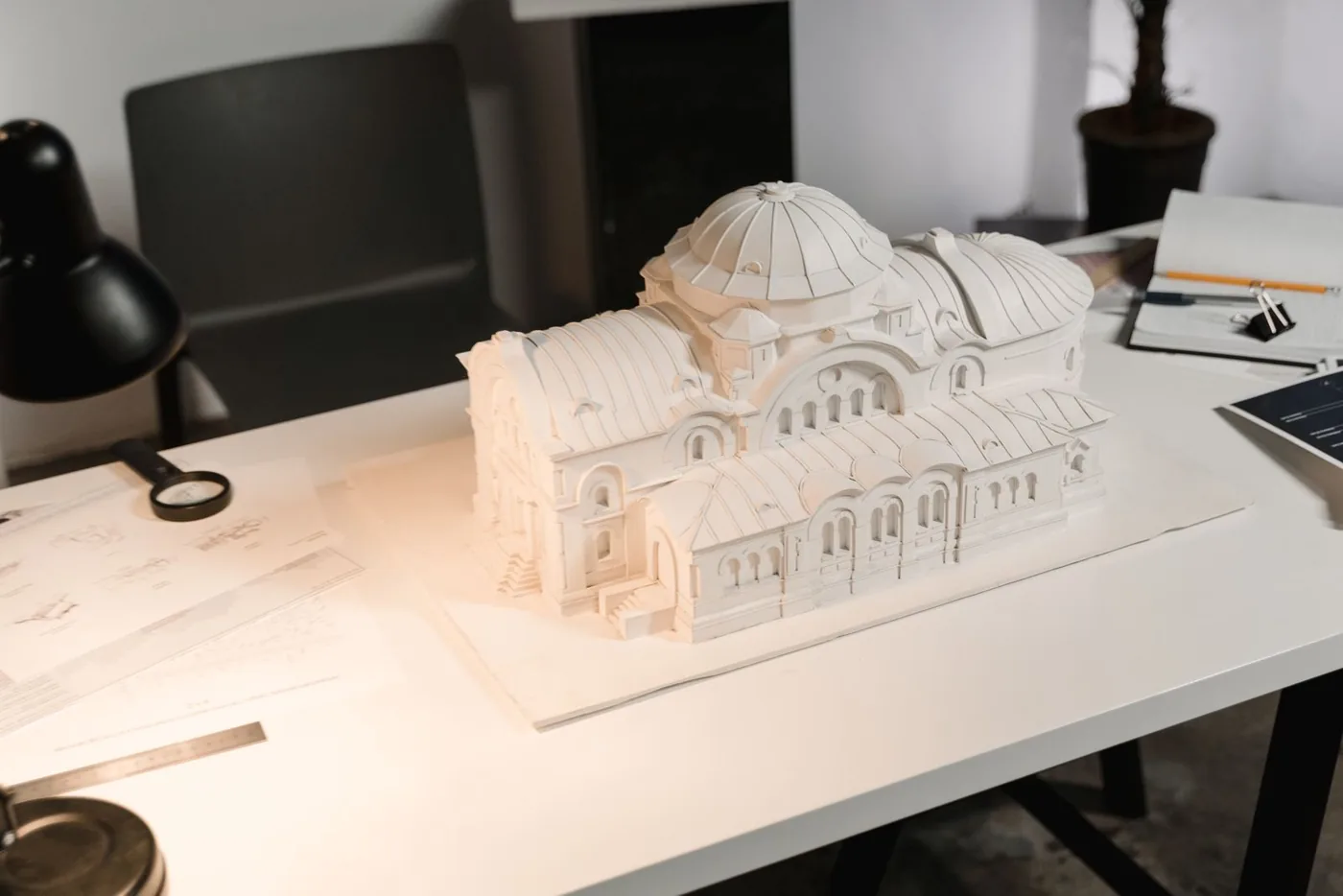 Architectural model and drawings — illustrative stock photograph
