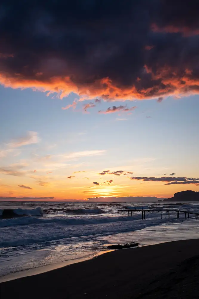 Kestel Beach under an evening sky