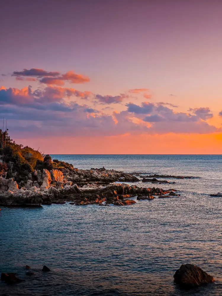 The rocky Kargıcak coastline at sunset