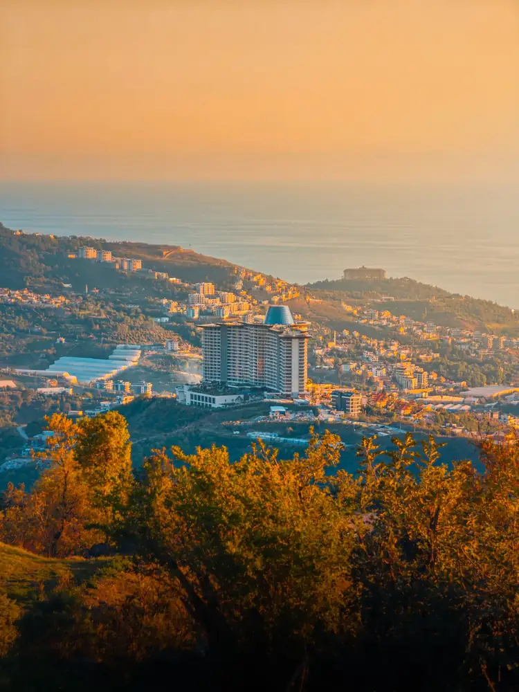 Mahmutlar, its coastline and the Mediterranean at sunset