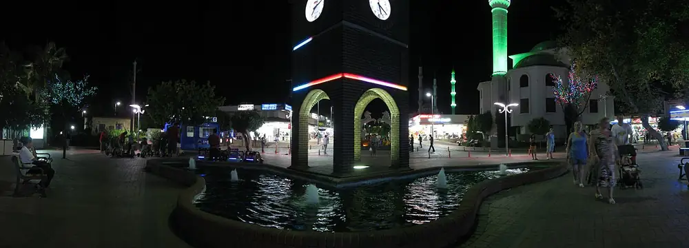 Konaklı square after dark, nearby Payallar · archive photograph